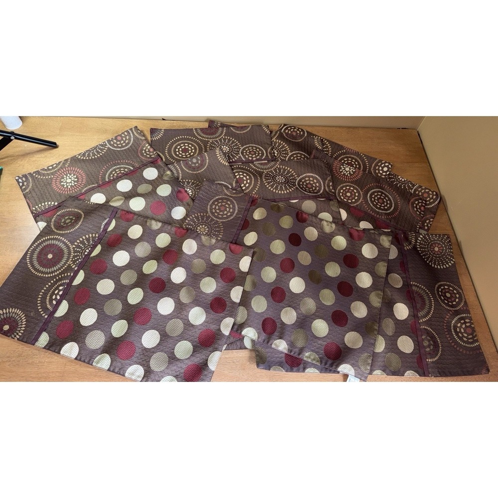 Pier 1 Imports Geometric Polka Dot Placemats Burgundy Gold Set of 11